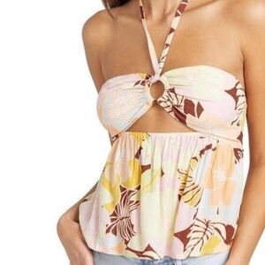 NWT Volcom Floral Tropical Keyhole Halter Cami Top Large